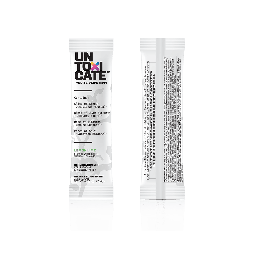 Untoxicate electrolyte hydration drink mix stick packs supporting liver detox