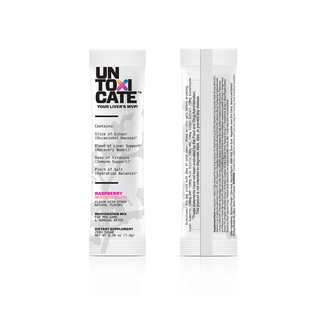 Untoxicate electrolyte hydration drink mix stick packs supporting liver detox