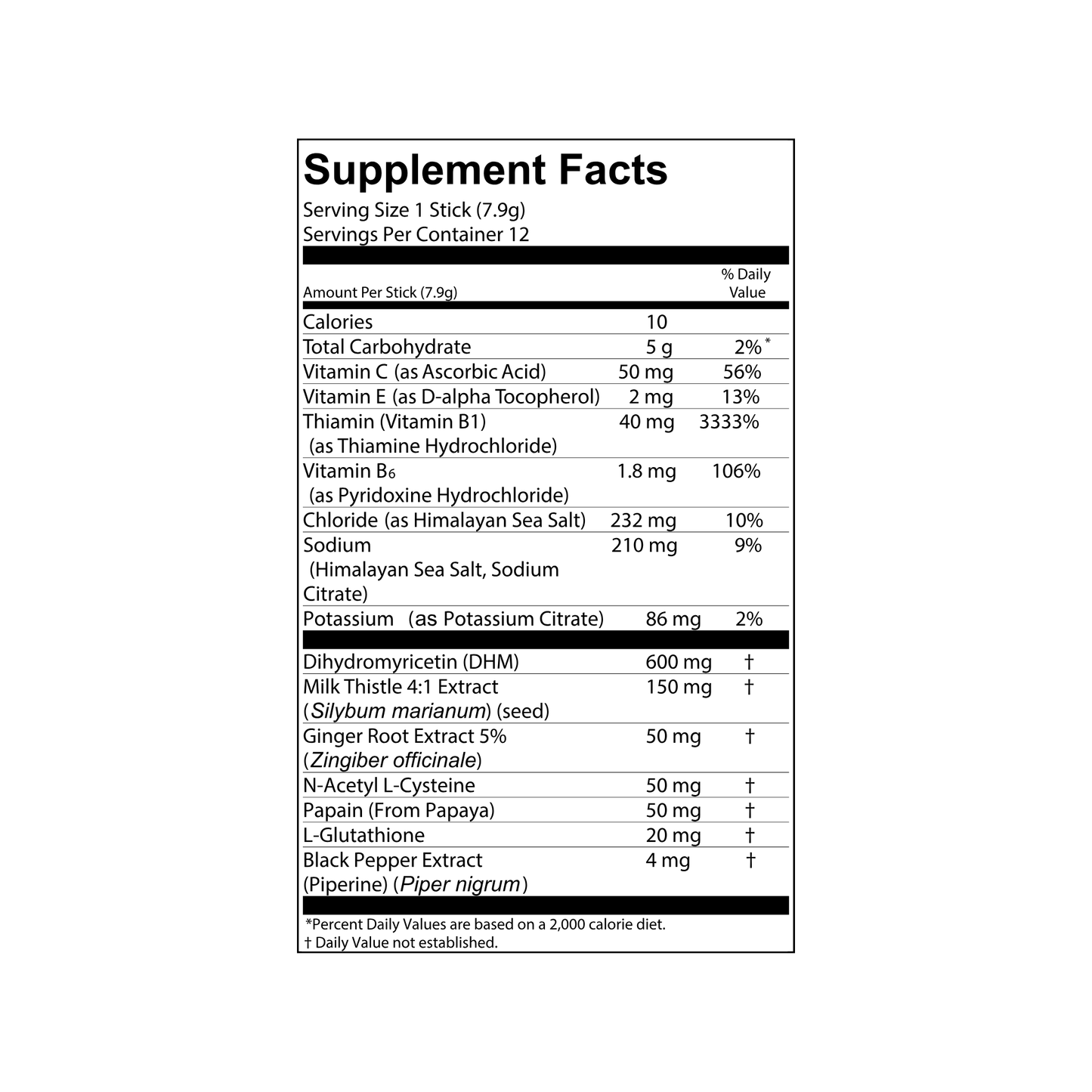 Supplement facts label with detailed nutritional information on a white background